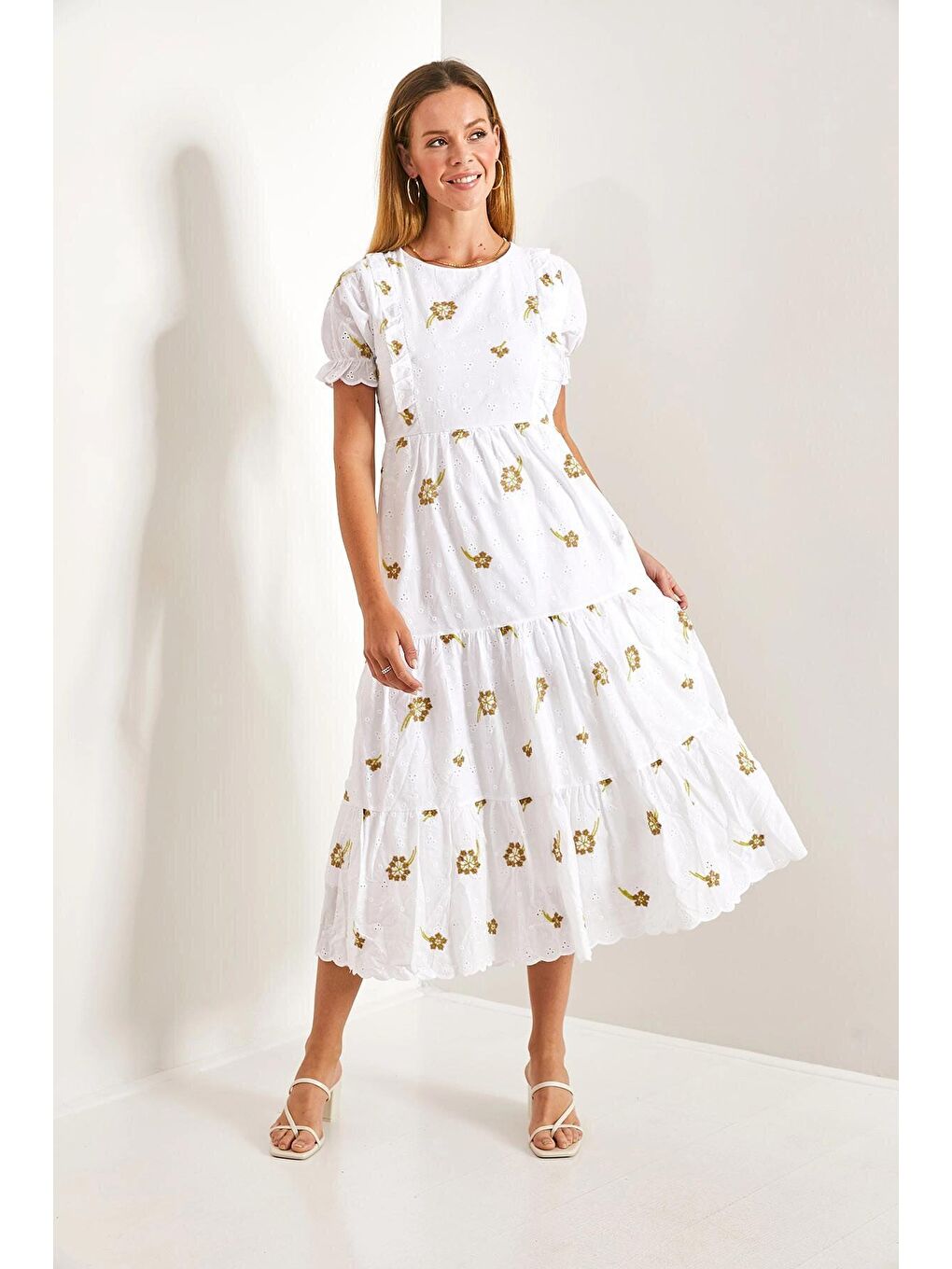 Kahverengi Kadın Fırfırlı Fisto Elbise-2