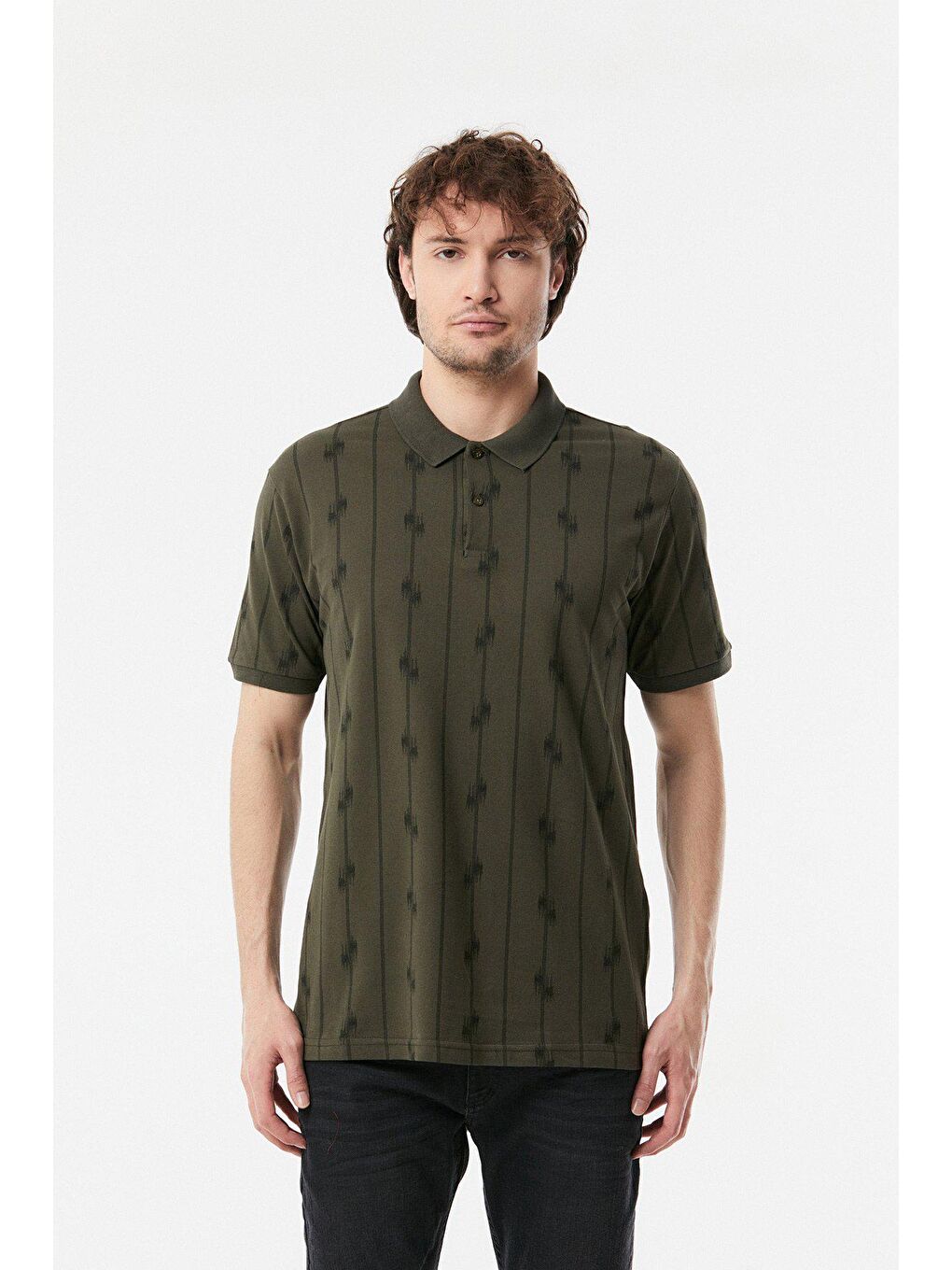 Haki Baskılı Polo Yaka Tişört-4