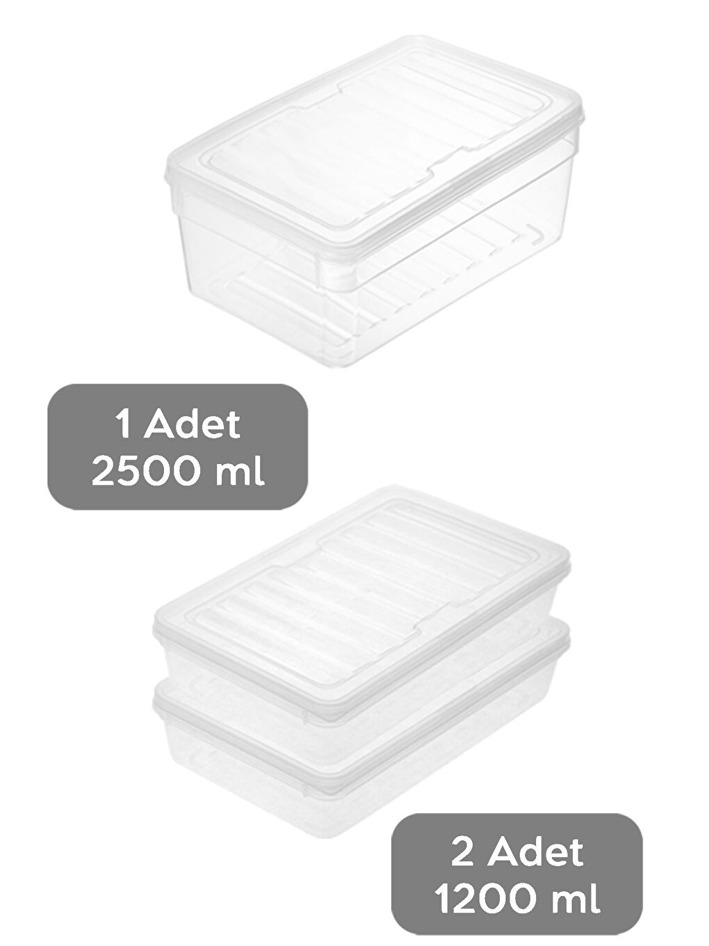 Renksiz 3'lü Derin ve Sığ Erzak Saklama Kabı Seti Şeffaf Kapaklı Mikrodalga Uyu mlu Düzenleyici Organizer M-1