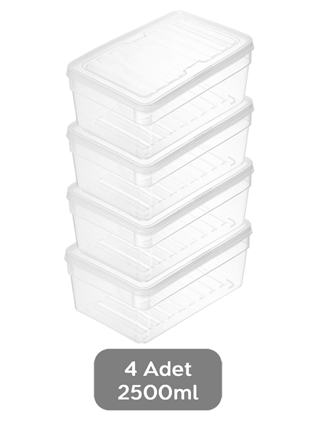 Renksiz 4'lü Derin Mikrodalga Uyu mlu Erzak Gıda Saklama Kabı Şeffaf Kapak Düzenleyici Organizer Set 2500 ml-1