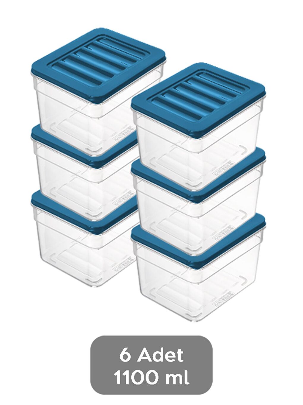 6'lı Derin Mikrodalga Uyu mlu Organizer Set Düzenleyici Gıda Erzak Saklama Kabı 1100 ml Mavi-1