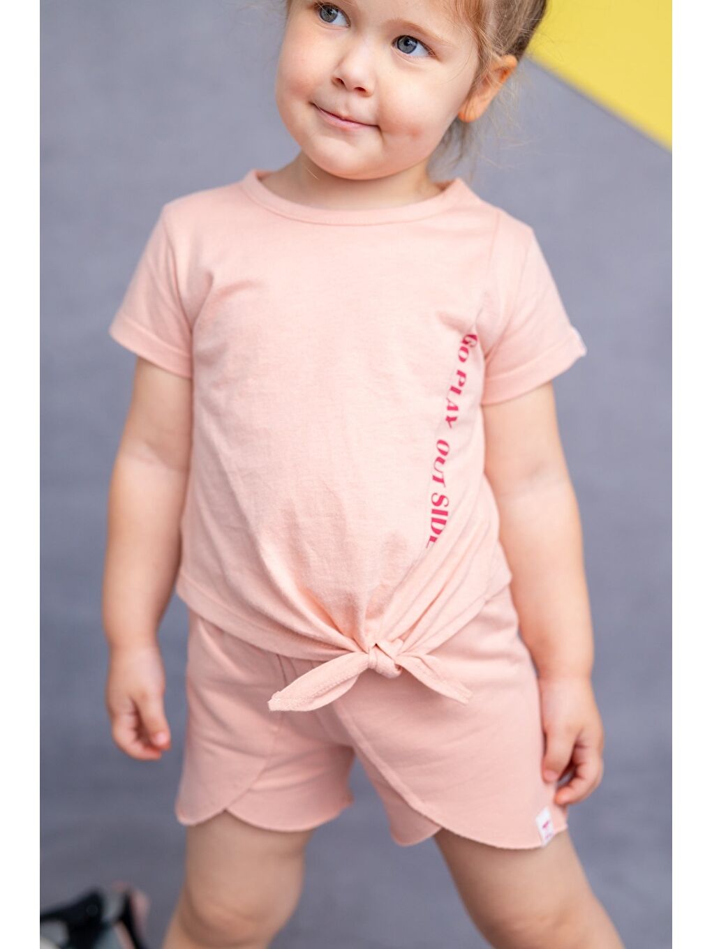 ZEYLAND Pembe Kız Bebek Pudra Bağlamalı Crop T-Shirt (9Ay-4Yaş)