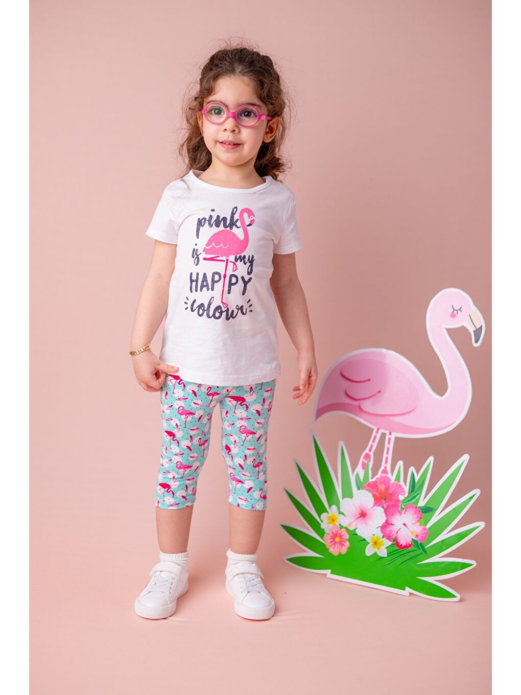 ZEYLAND Kız Bebek Beyaz Flamingo Desenli T-Shirt (9Ay-4Yaş)