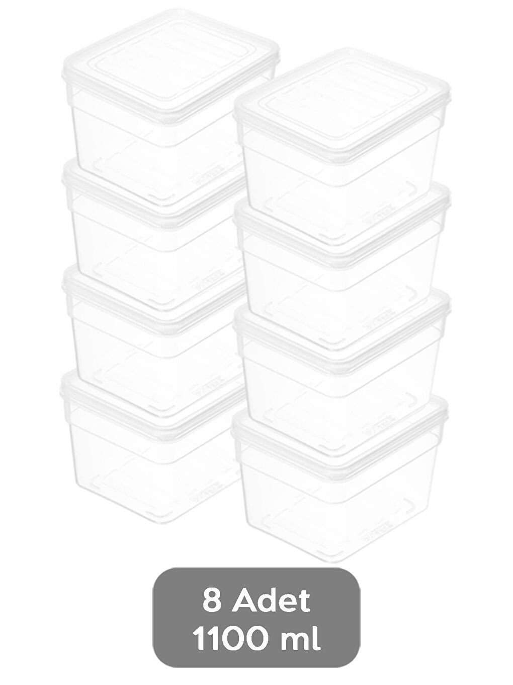 Renksiz 8 li Derin Mikrodalga Uyu mlu Erzak Gıda Saklama Kabı Şeffaf Kapak Düzenleyici Organizer Set 1100 ml-1