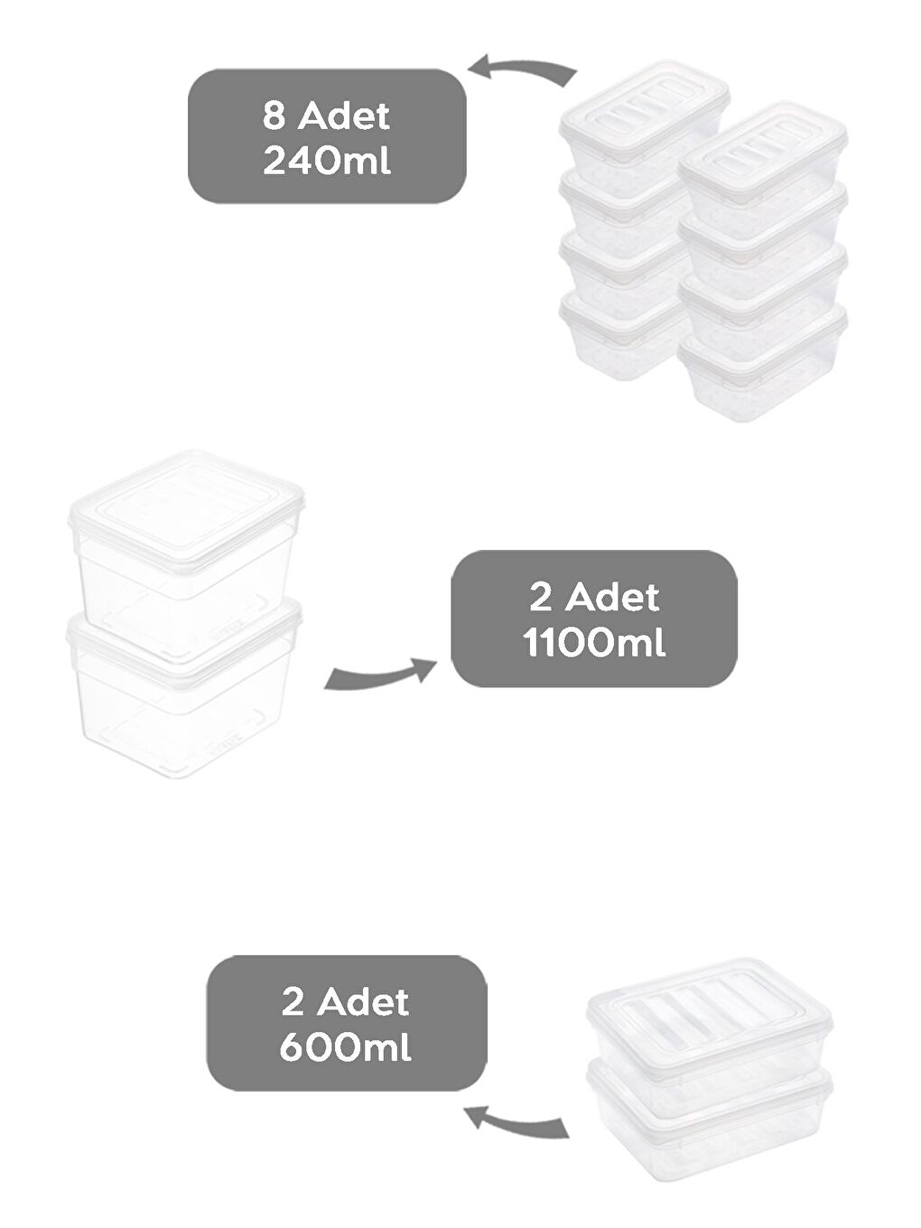 Renksiz 12 Parça Derin ve Sığ Erzak Saklama Kabı Seti Şeffaf Kapak Mikrodalga Uyu mlu Organizer Düzenleyici-1