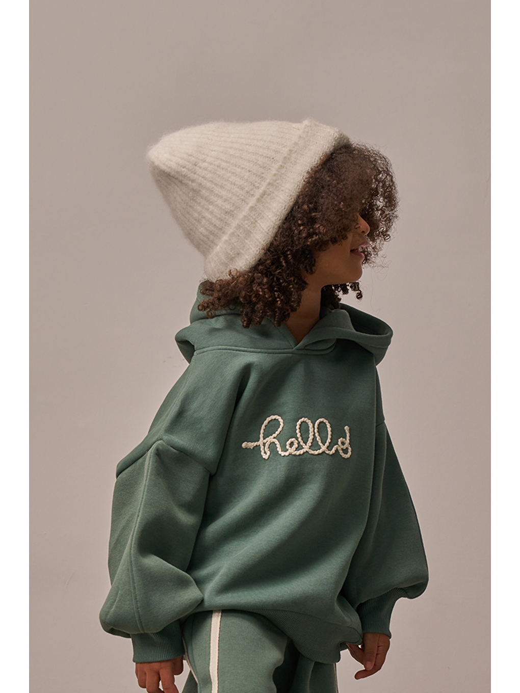 Yeşil Nefti Hello Nakışlı Çocuk Sweatshirt-1