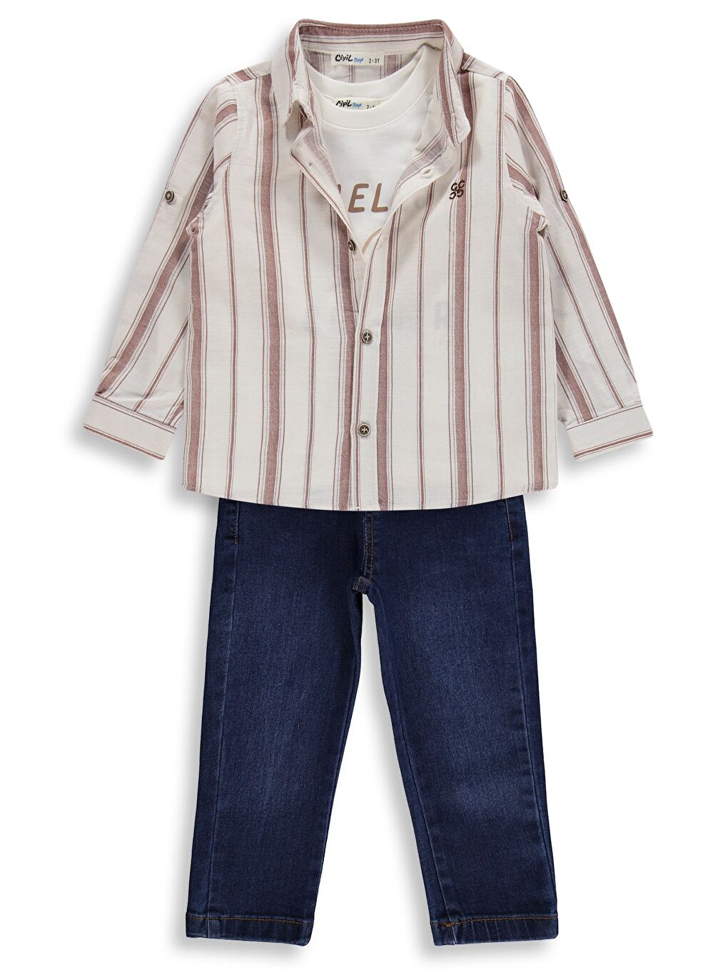 Kahverengi Boys Jean Pantolonlu 3'lü 2-5 Yaş Takım - Kahve