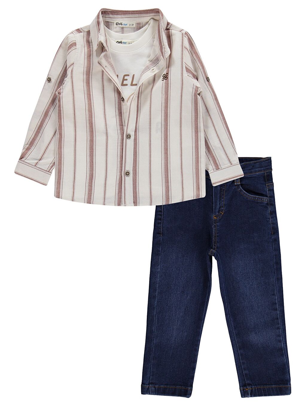 Kahverengi Boys Jean Pantolonlu 3'lü 2-5 Yaş Takım - Kahve-3