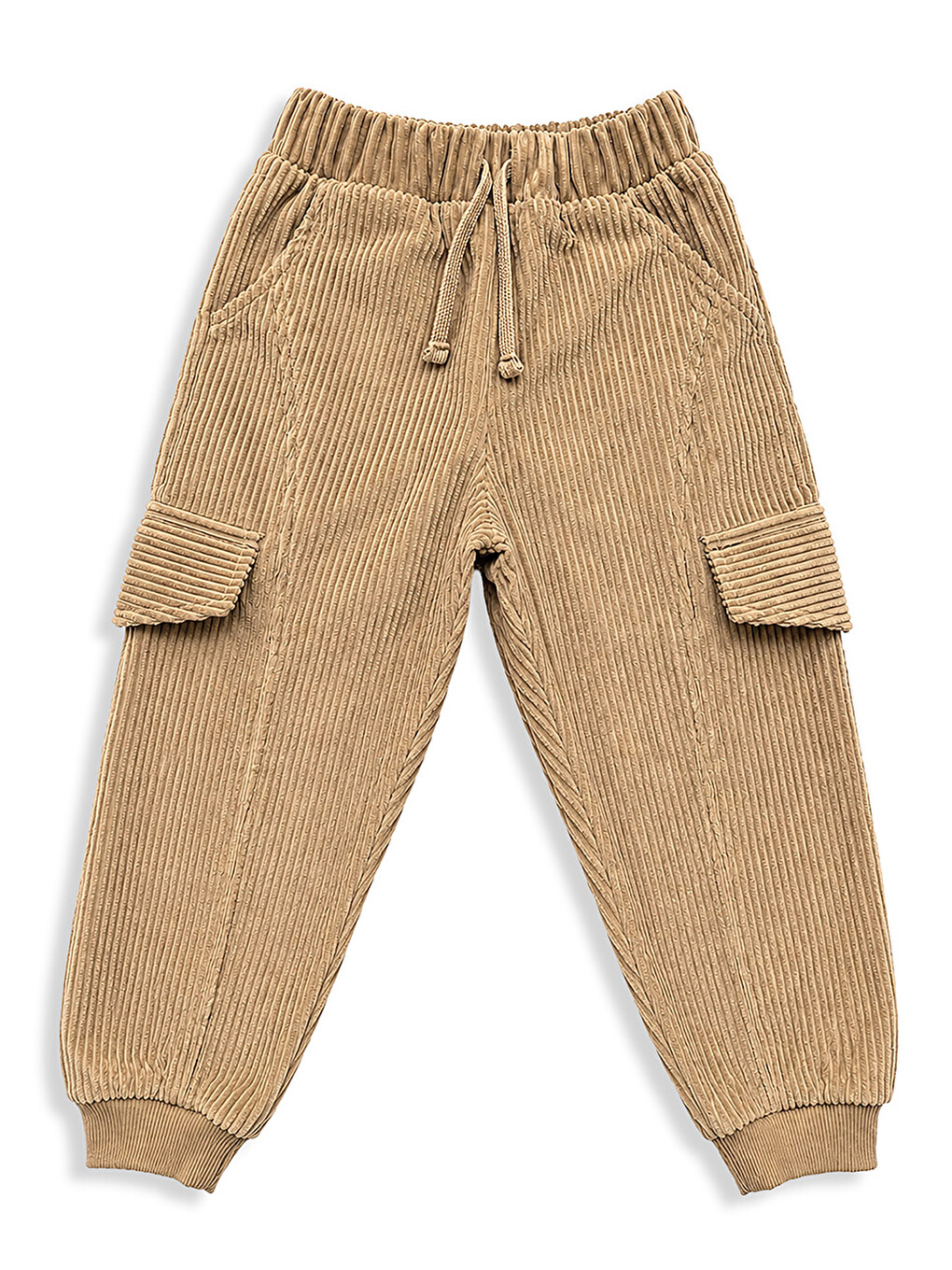 Erkek Çocuk Jogger Pantolon Cepli Fitilli Kadife Bej Kışlık (5-10 Yaş)