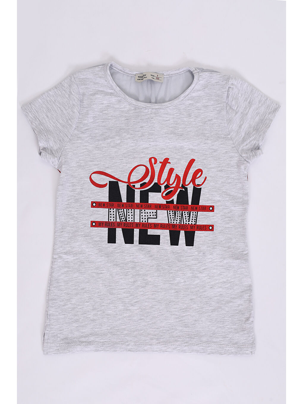 Gri Kız Çocuk Baskılı Taş İşlemeli Tişört