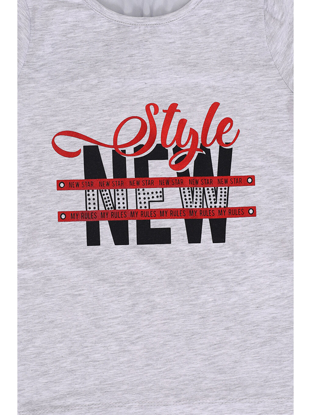 Gri Kız Çocuk Baskılı Taş İşlemeli Tişört-1