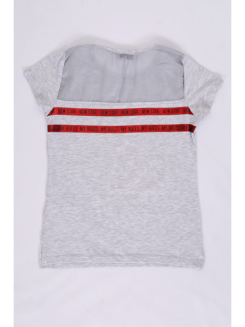 Gri Kız Çocuk Baskılı Taş İşlemeli Tişört-2