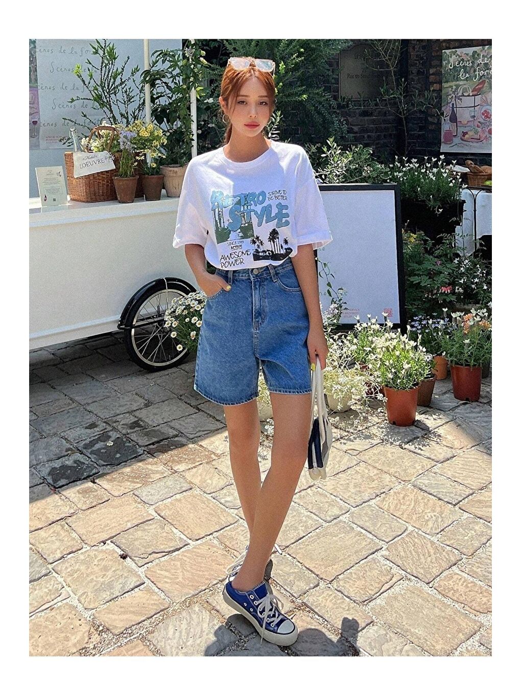 Kadın Beyaz Retro Style Baskılı Oversize Tişört-5