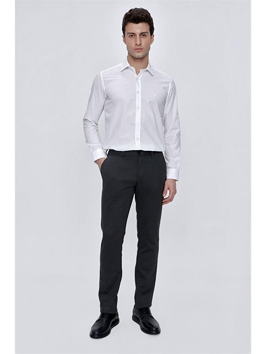 Koyu Antrasit Esnek Lastikli Yandan Cepli Casual Slim Fit Erkek Pantolon 1003225174-1