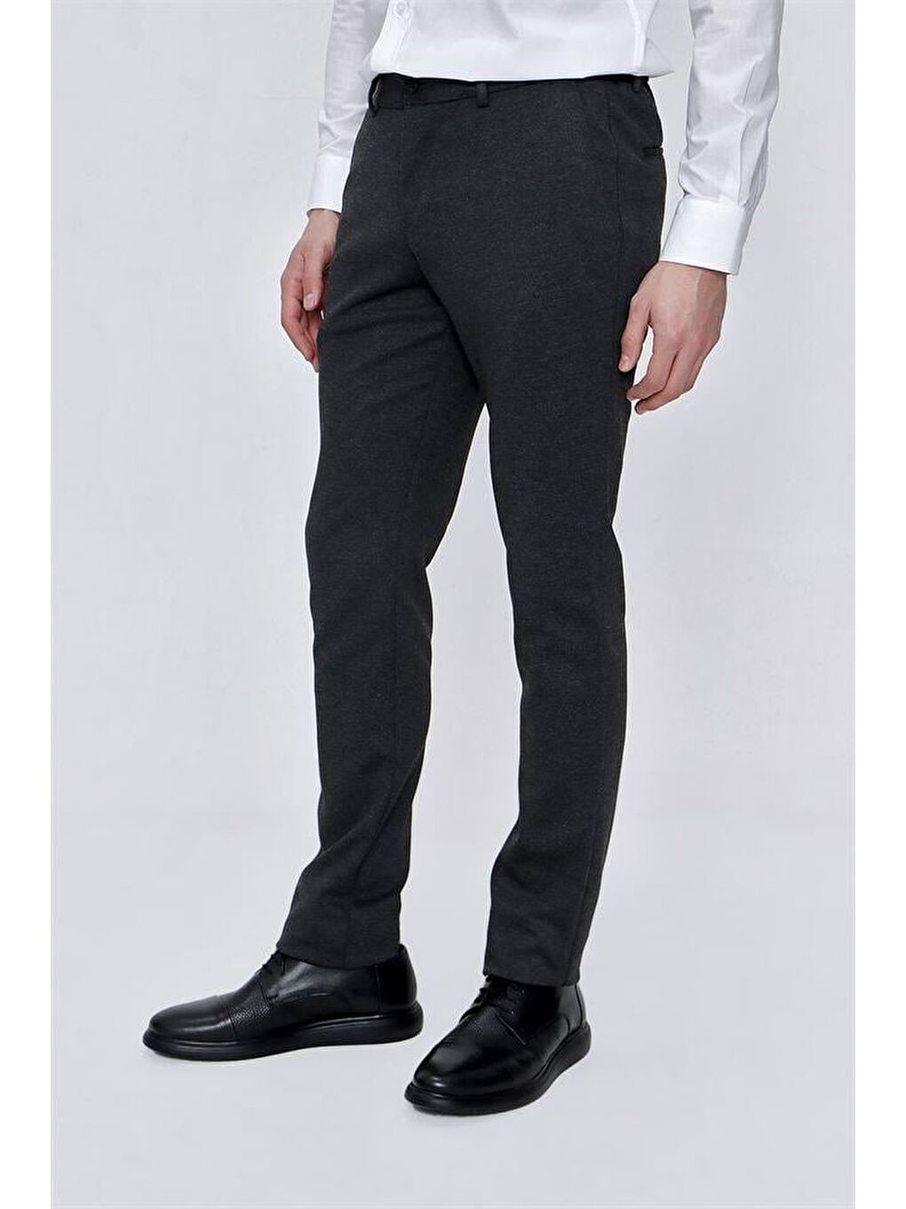 Koyu Antrasit Esnek Lastikli Yandan Cepli Casual Slim Fit Erkek Pantolon 1003225174-2