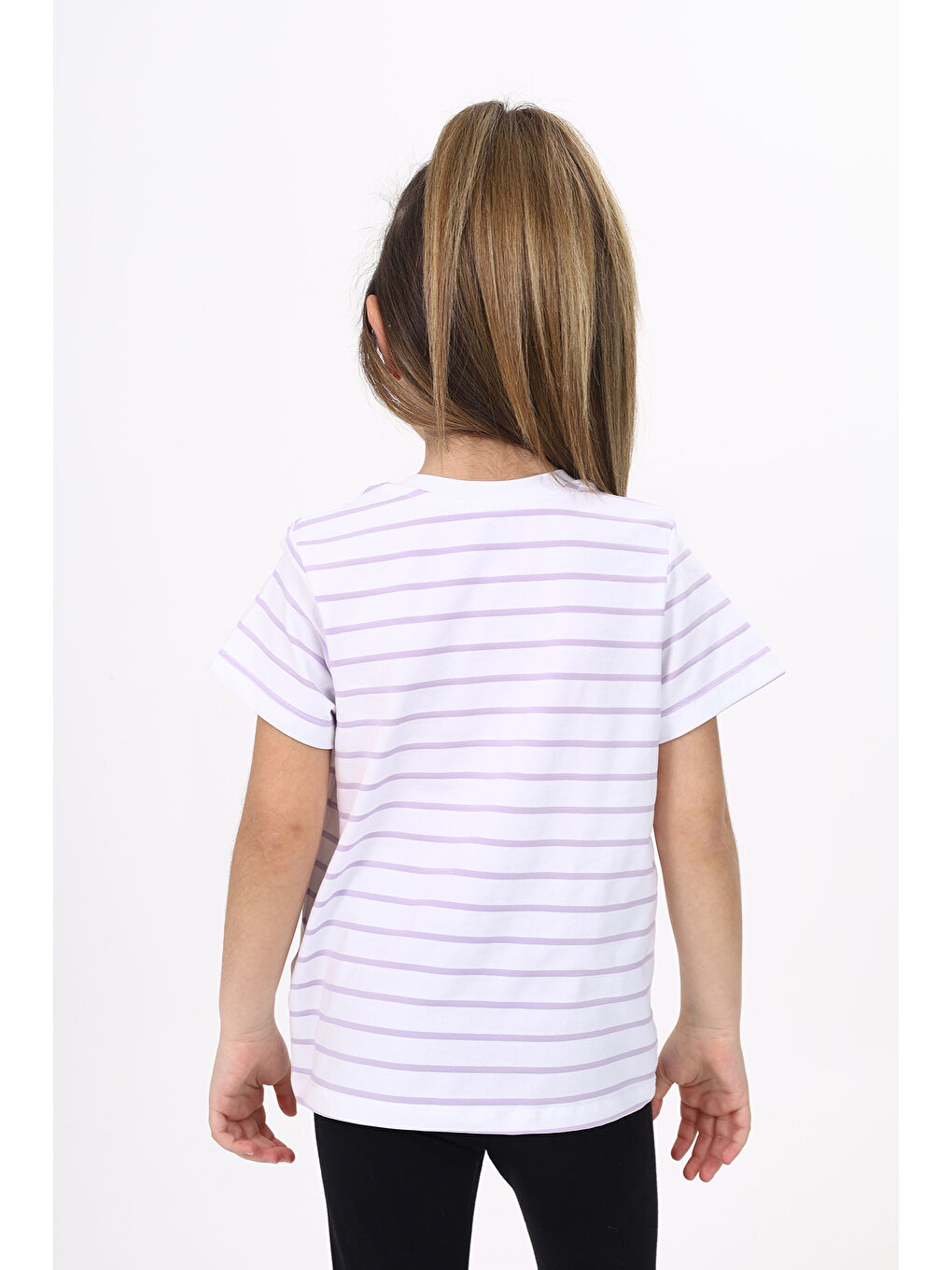 Lila Unisex Çocuk Çizgili Tişört-2