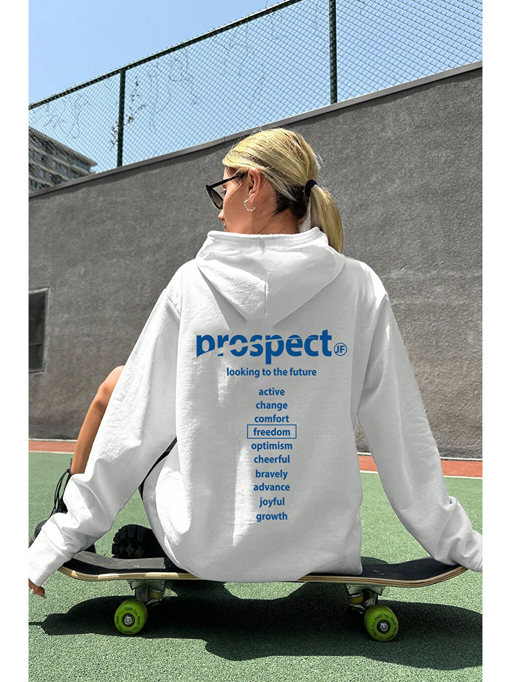 uyguntarz Beyaz Unisex Prospect Baskılı Sweatshirt - 1