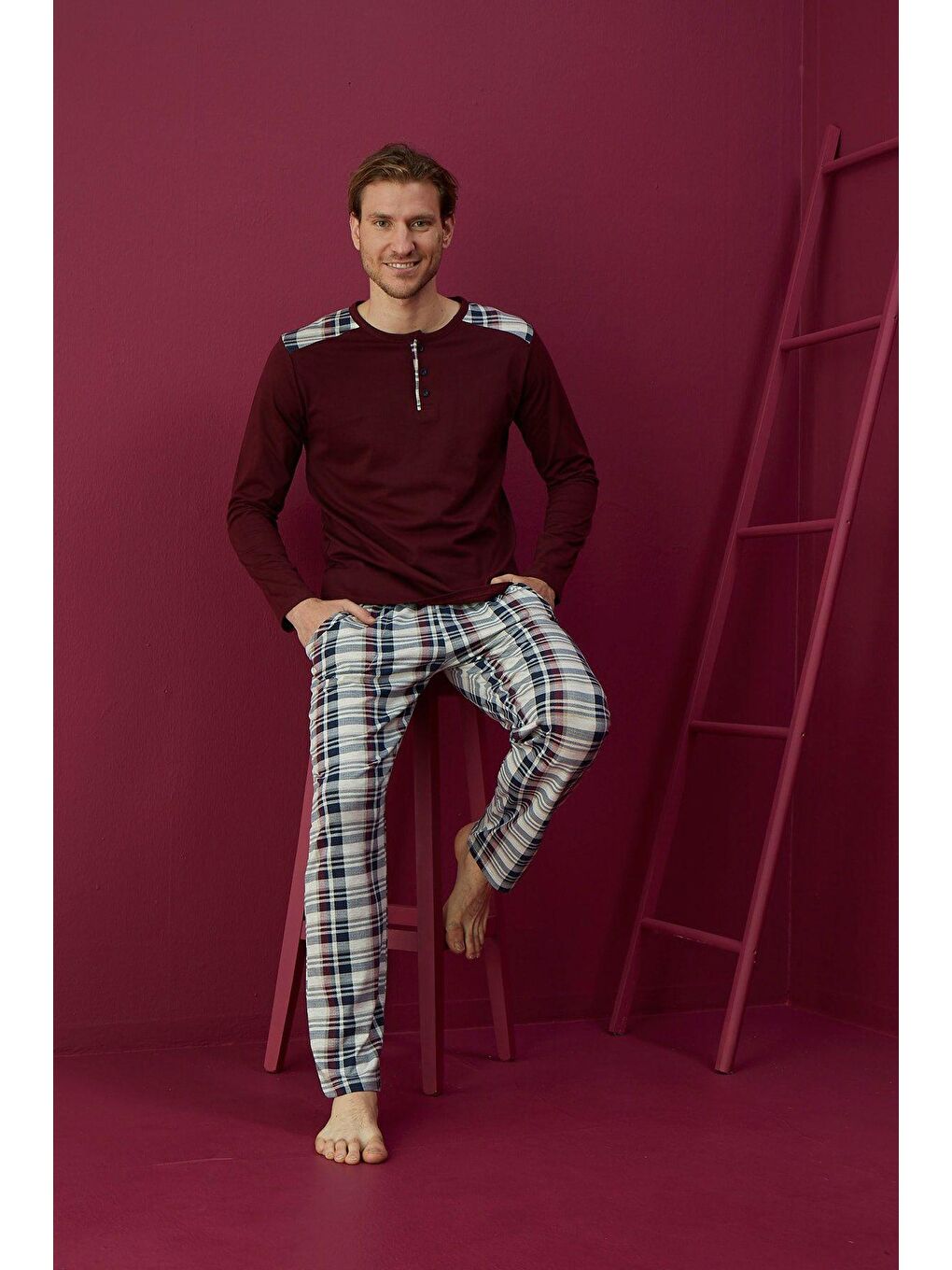 Bordo Pijama Takım 2954 -2