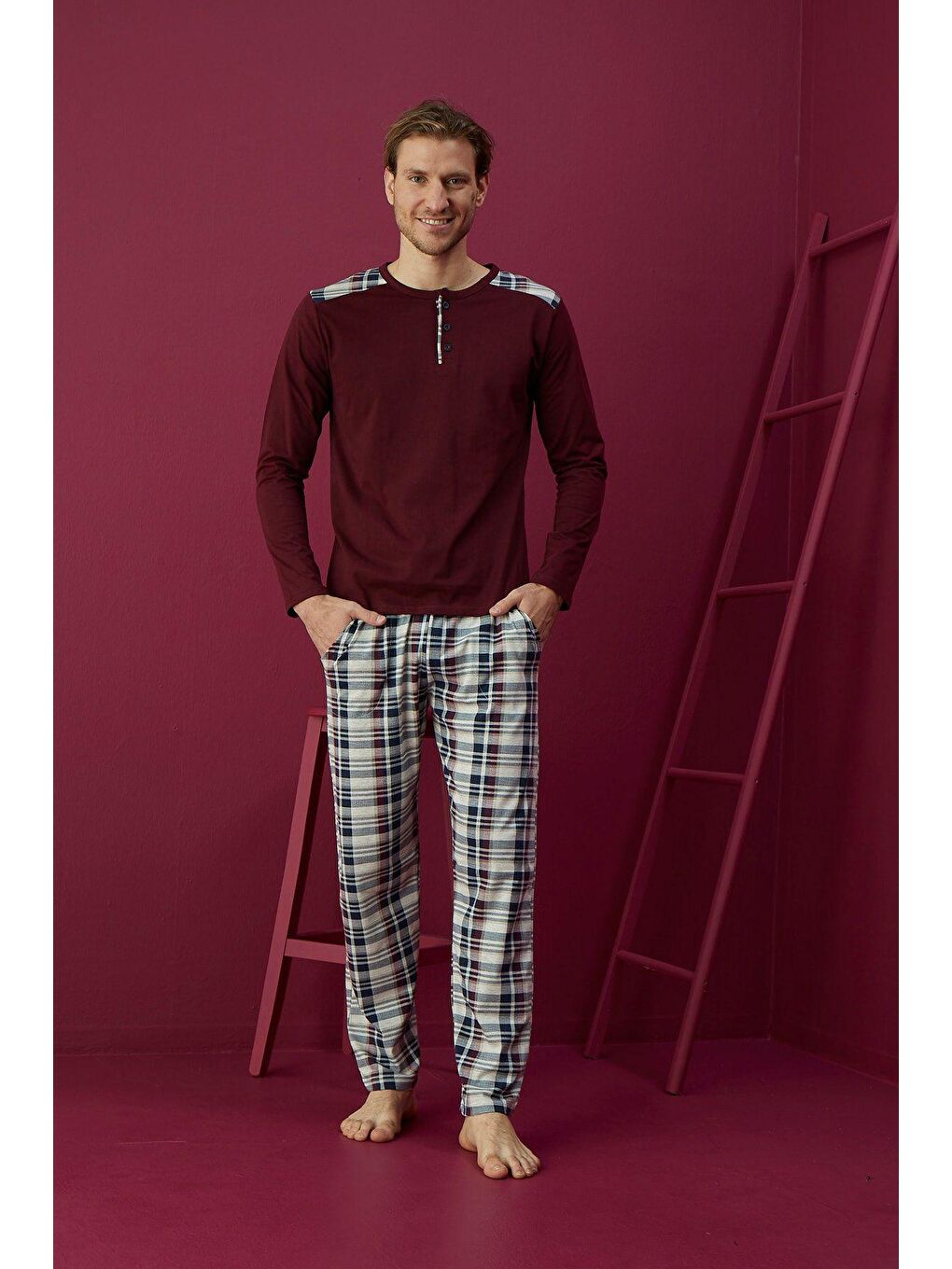 Bordo Pijama Takım 2954 -2-1