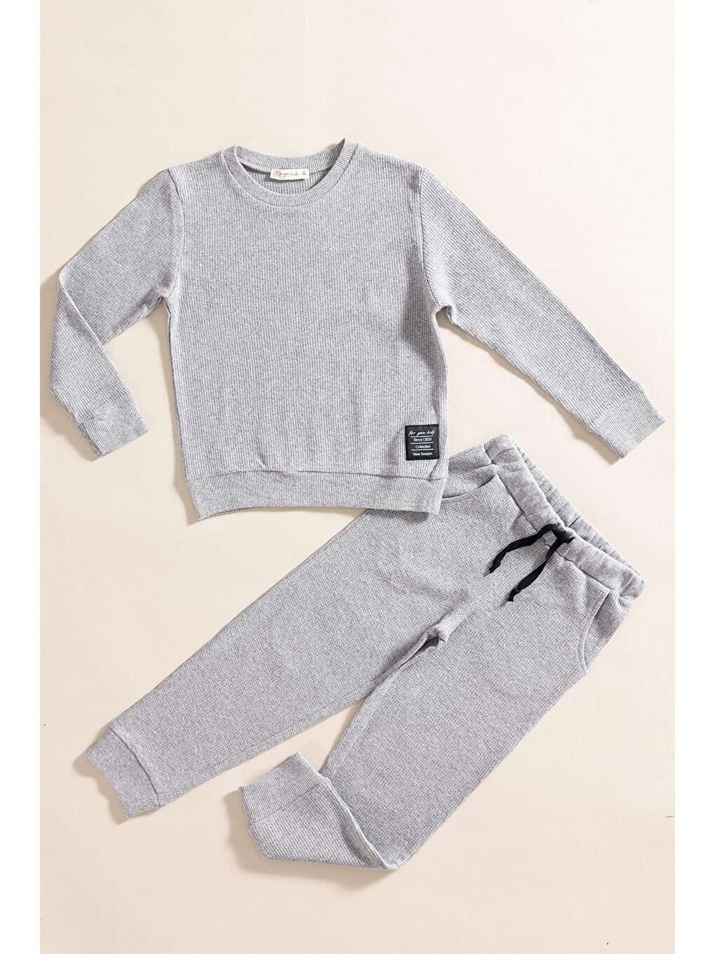 For You Kids Koyu Gri 2'li Pamuk Waffle Sweat Jogger Koyu Gri Alt Üst Takım