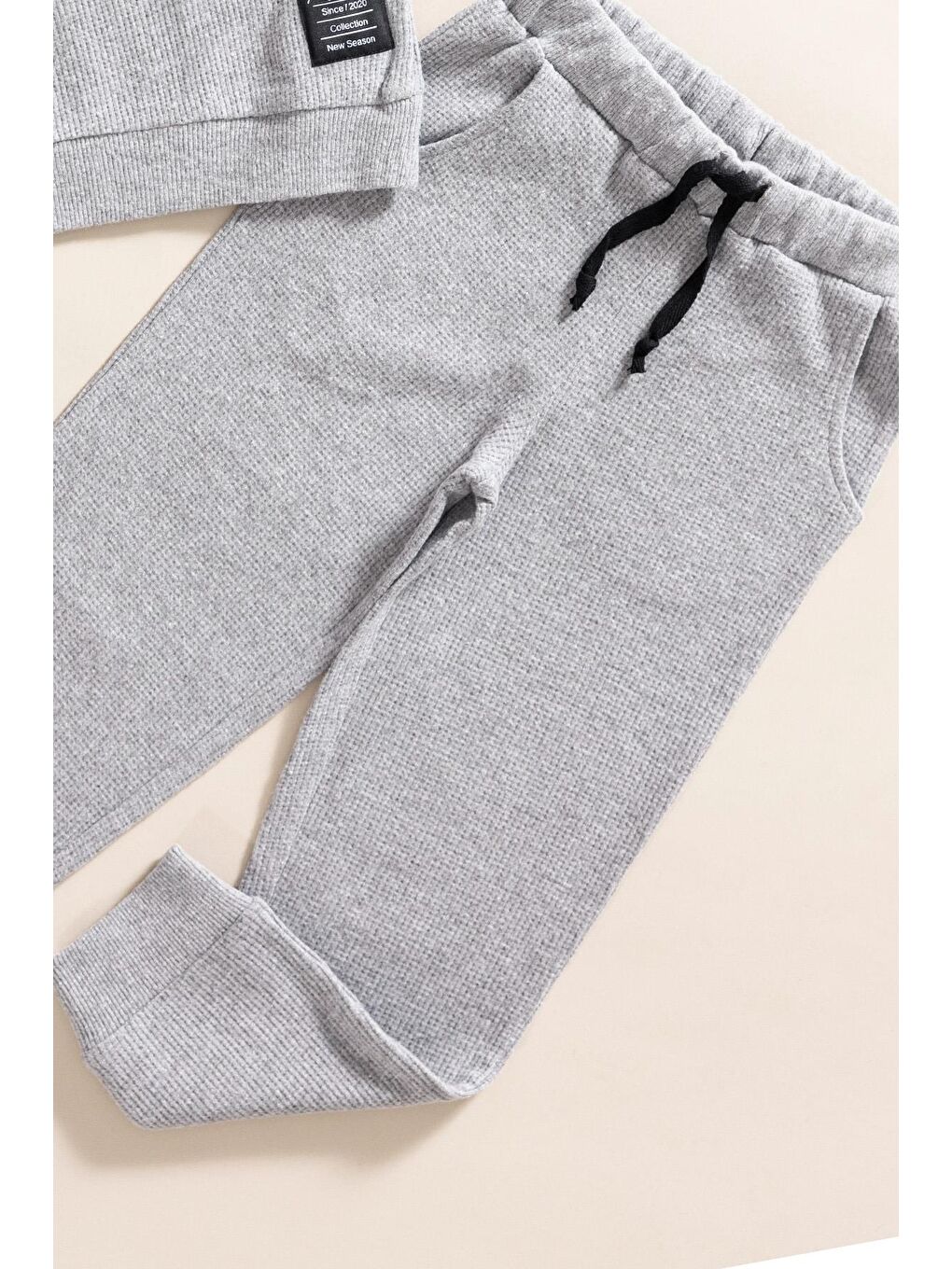 For You Kids Koyu Gri 2'li Pamuk Waffle Sweat Jogger Koyu Gri Alt Üst Takım - 2