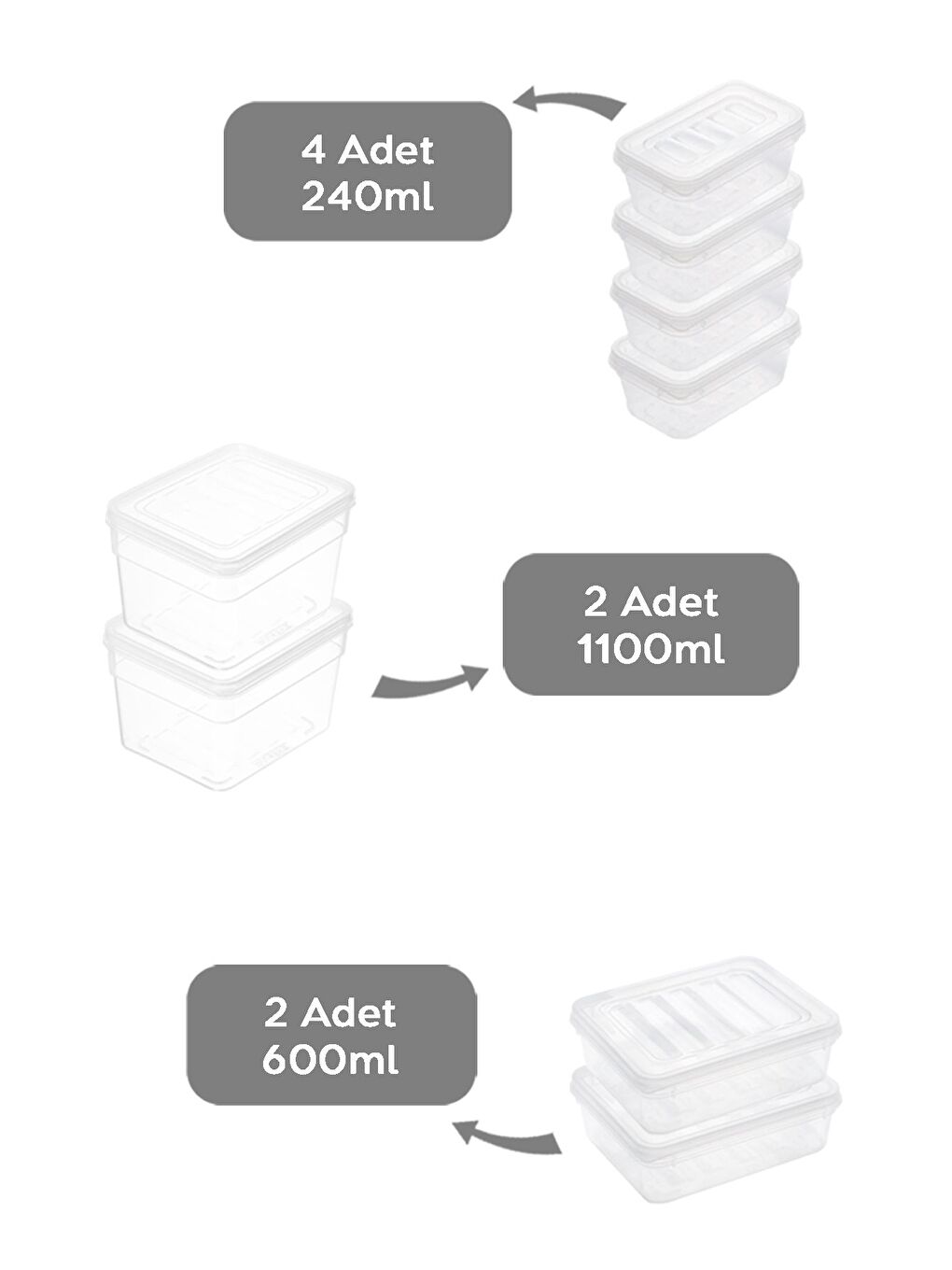 Renksiz 8 Parça Derin ve Sığ Erzak Saklama Kabı Seti Şeffaf Kapak Mikrodalga Uyu mlu Organizer Düzenleyici-1