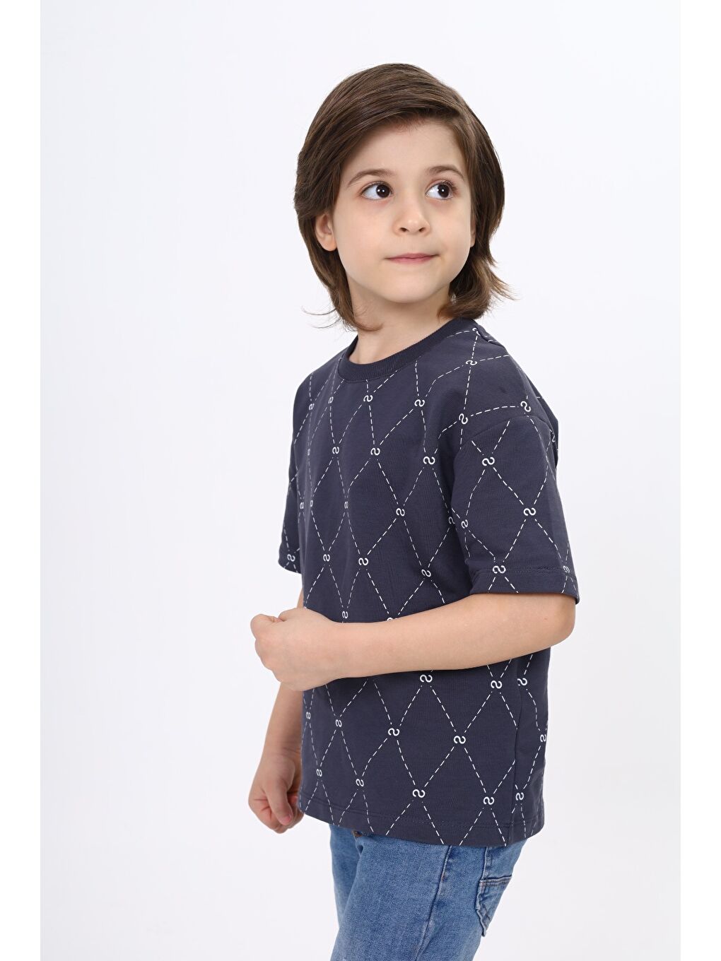 Gri Unisex Çocuk Baskılı Tişört-2