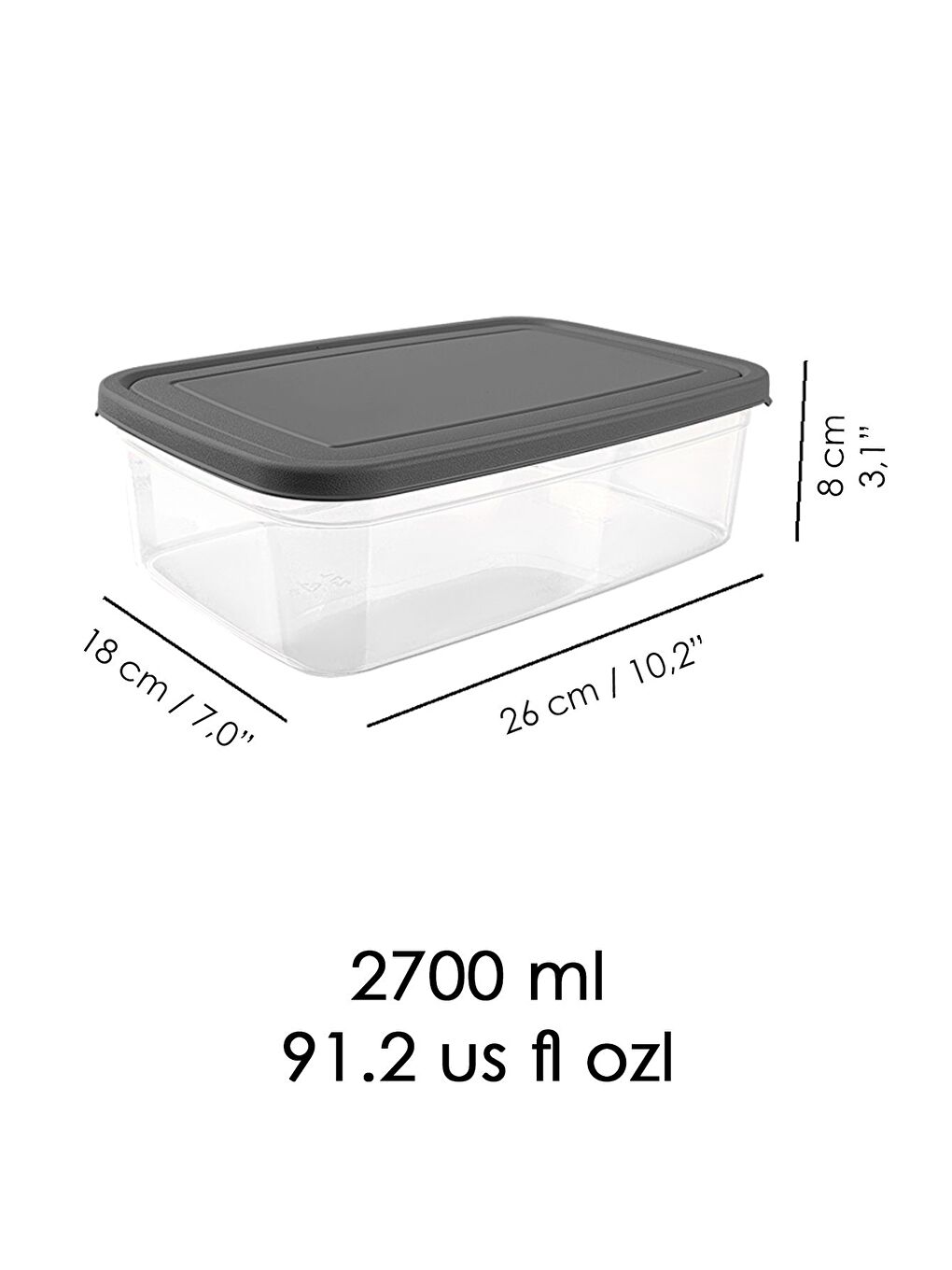 8 Adet Dikdörtgen Erzak Saklama Kabı 2700 ml Gri-4