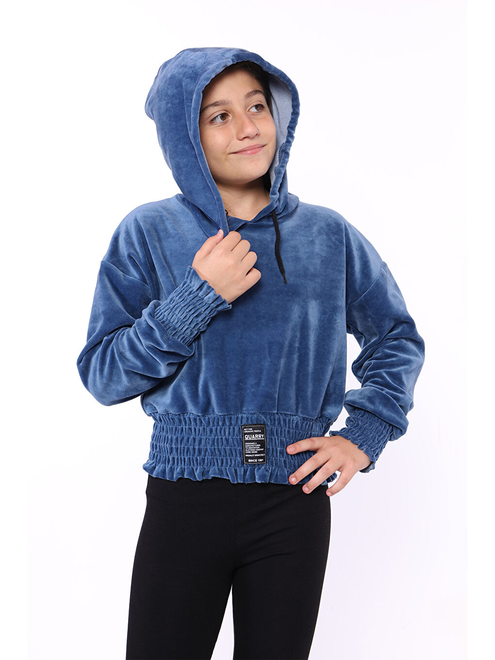 Toontoykids İndigo Kız Çocuk Kapüşonlu Kadife Sweatshirt