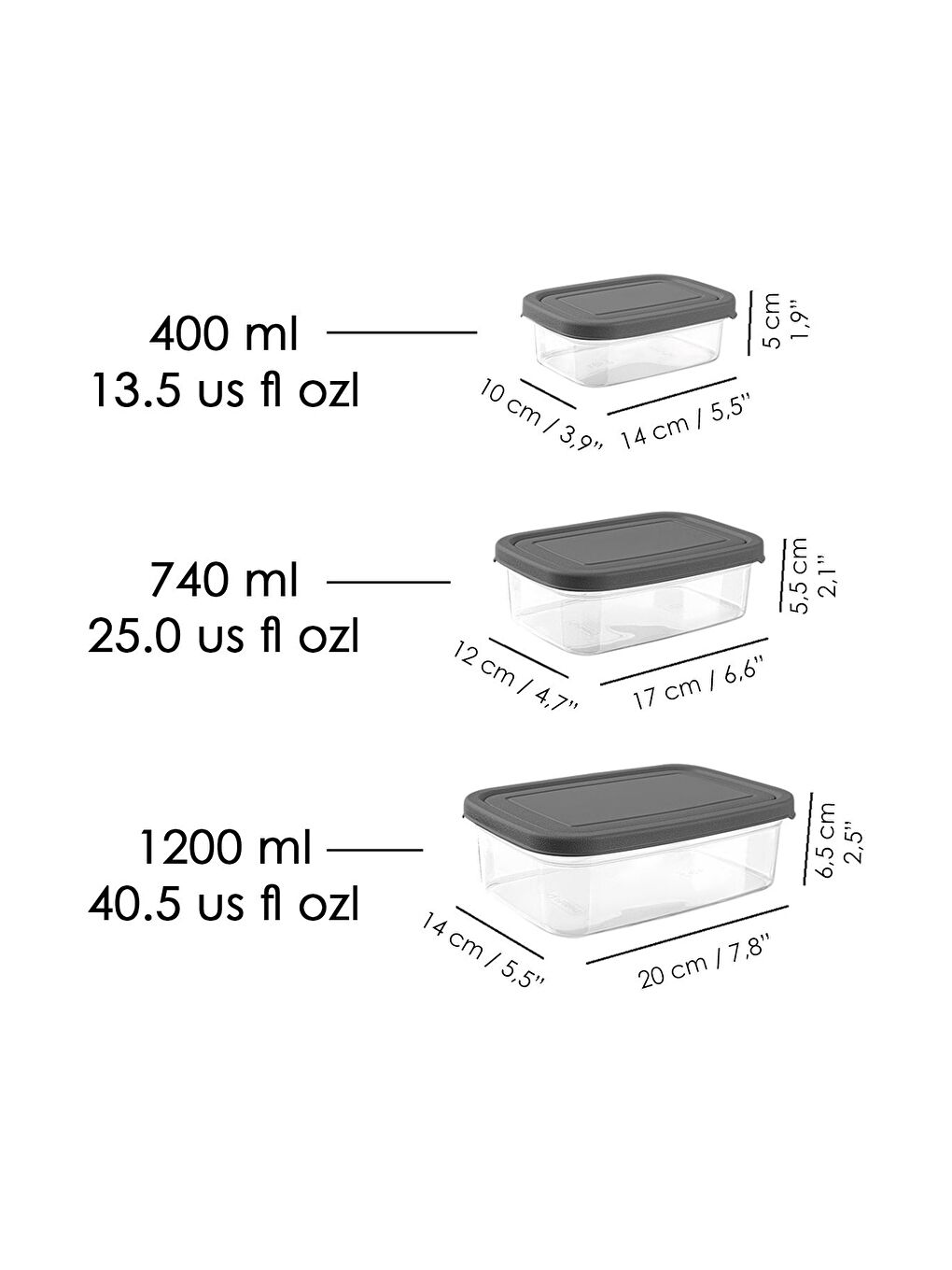 13'lü Dikdörtgen Erzak Saklama Kabı Seti Erzak Kabı Gri-4