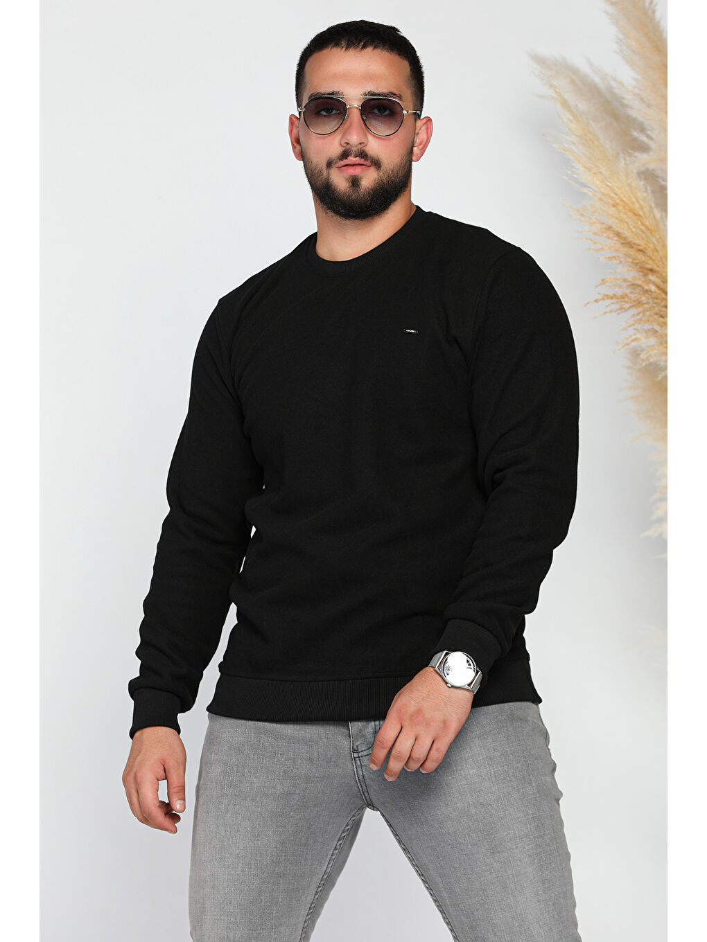 Mishar İtalia Siyah Erkek Bisiklet Yaka Selanik Sweatshirt