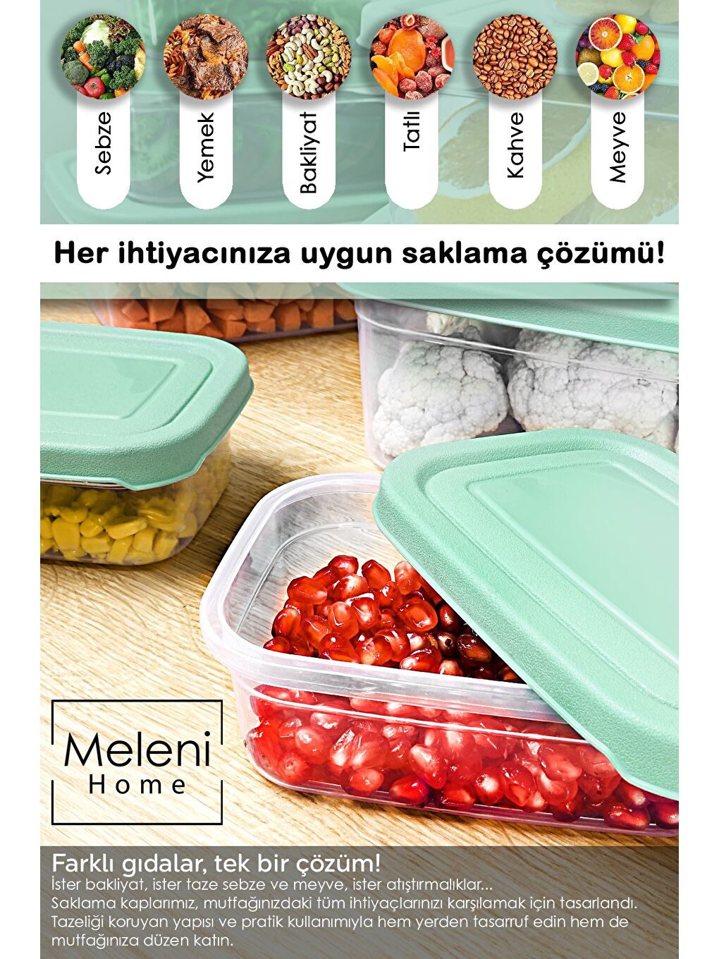 4 Adet Dikdörtgen Erzak Saklama Kabı 1900 ml Yeşil-2