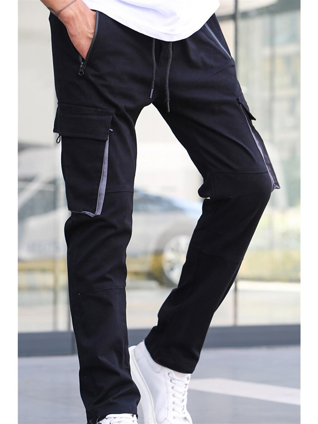 Siyah Kargo Cep %100 Pamuk Jogger Pantolon 5791-2
