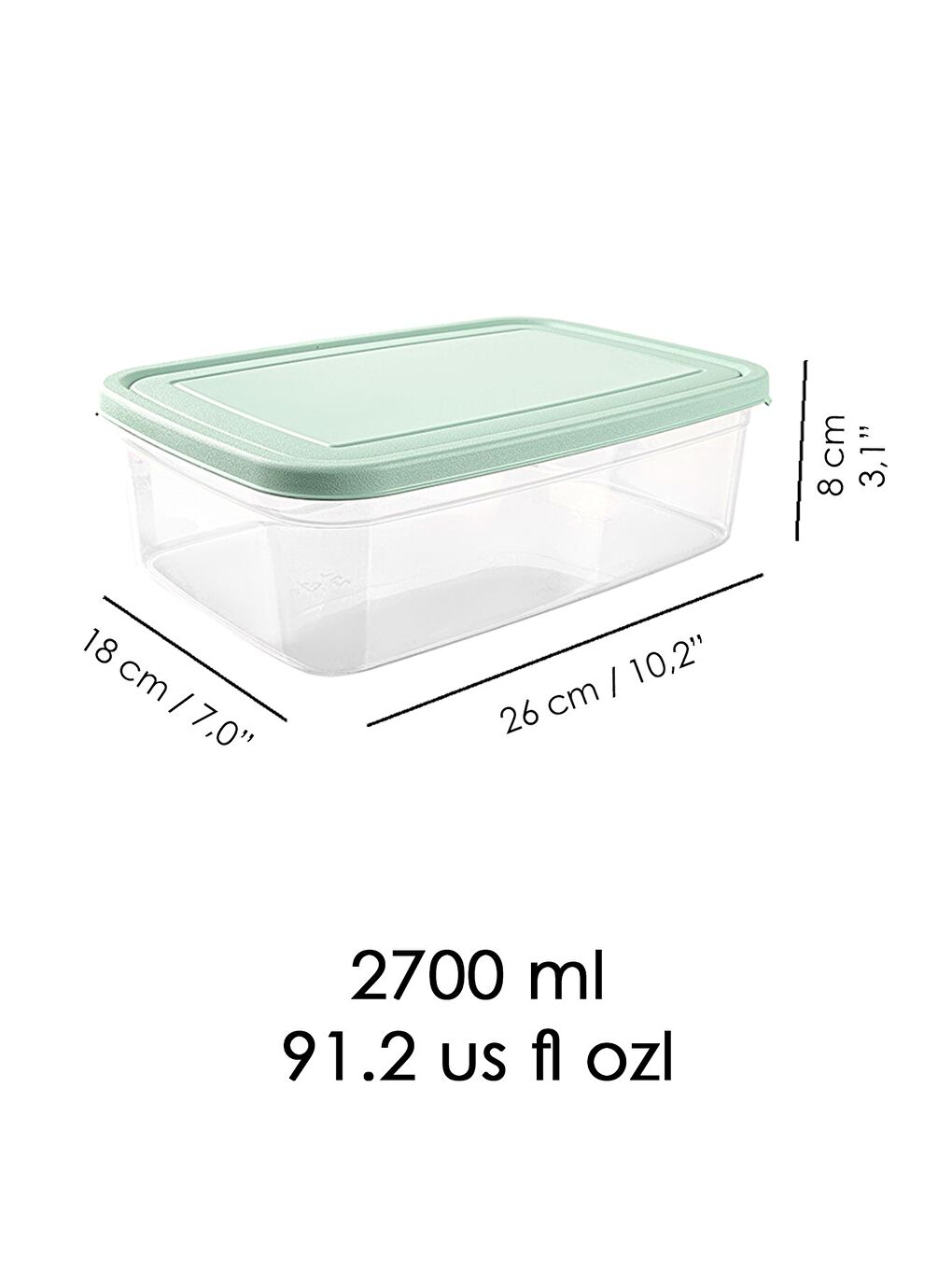 6 Adet Dikdörtgen Erzak Saklama Kabı 2700 ml Yeşil-4