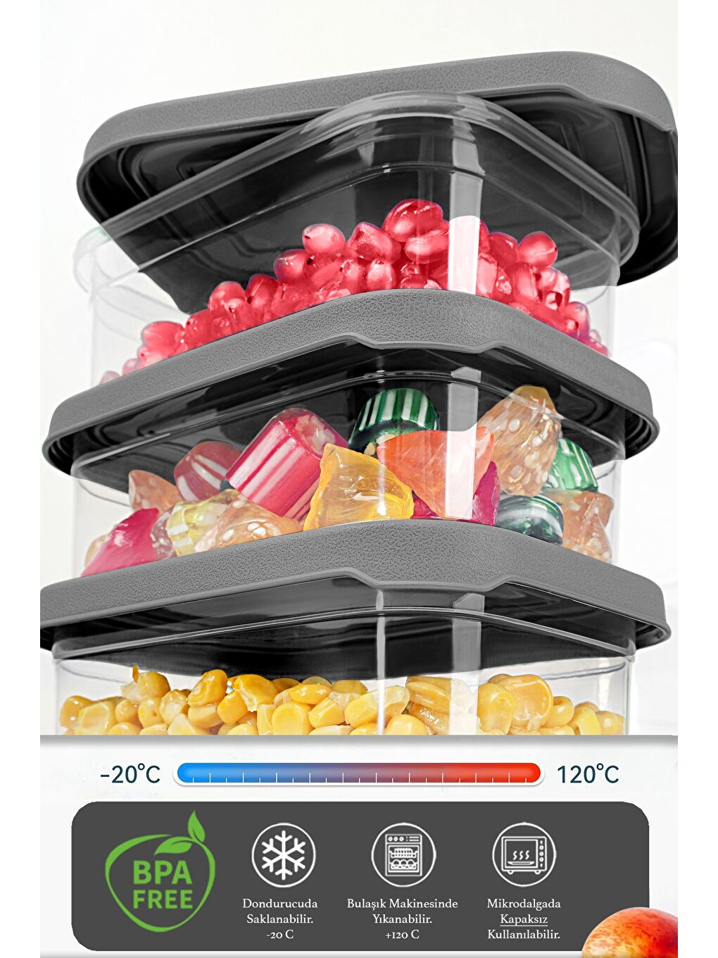 4 Adet Dikdörtgen Erzak Saklama Kabı   Mikrodalgaya Uygun Düzenleyici Organizer 740ml Gri-2