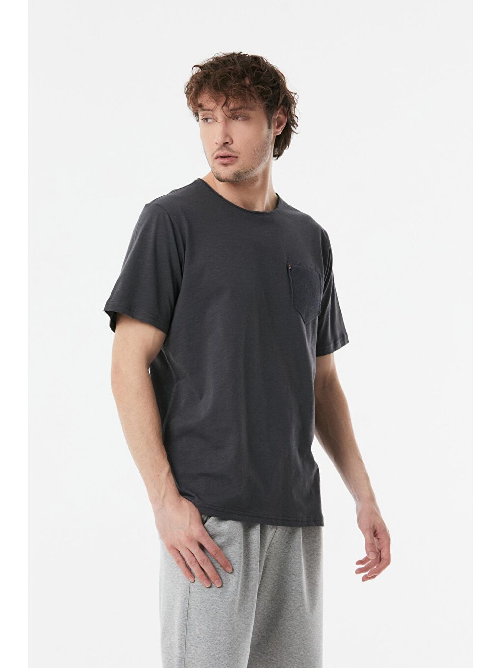 Antrasit Basic Cepli Bisiklet Yaka Tişört-2