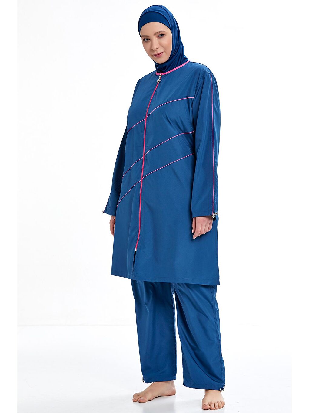 Büyük Beden Tam Kapalı Tesettür Mayo 0591 Açık Lacivert-1