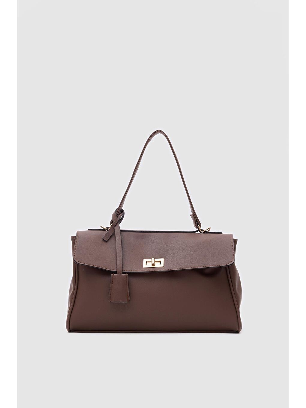 Amara Kilitli Klasik Omuz Çantası Kahverengi