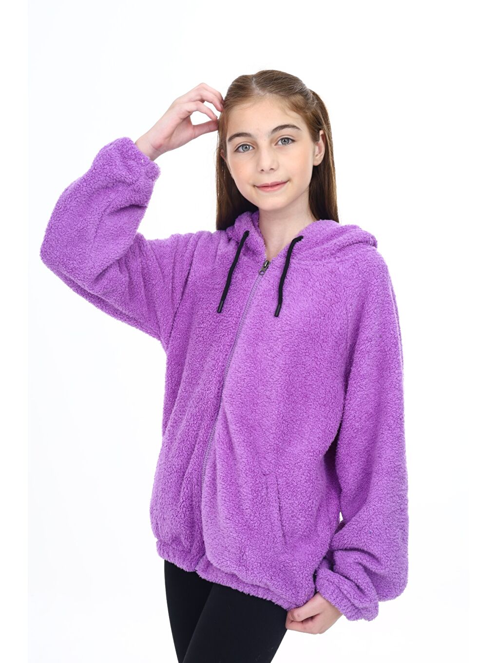 Toontoykids Lila Kız Çocuk Pelüş Fermuarlı Sweatshırt