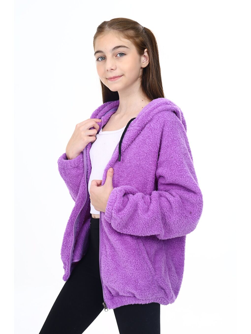 Toontoykids Lila Kız Çocuk Pelüş Fermuarlı Sweatshırt - 1