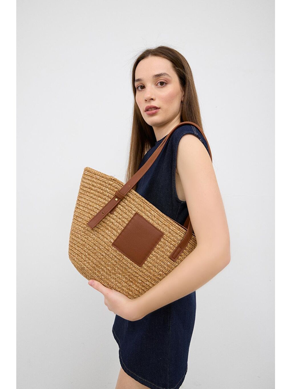 Bej Vittoria Handmade Hasır Çanta Vizon-1