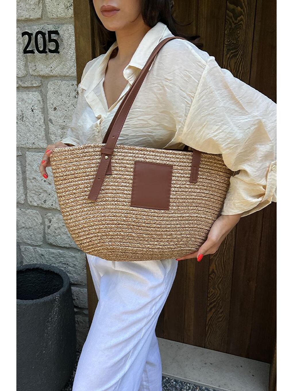 Bej Vittoria Handmade Hasır Çanta Vizon-4