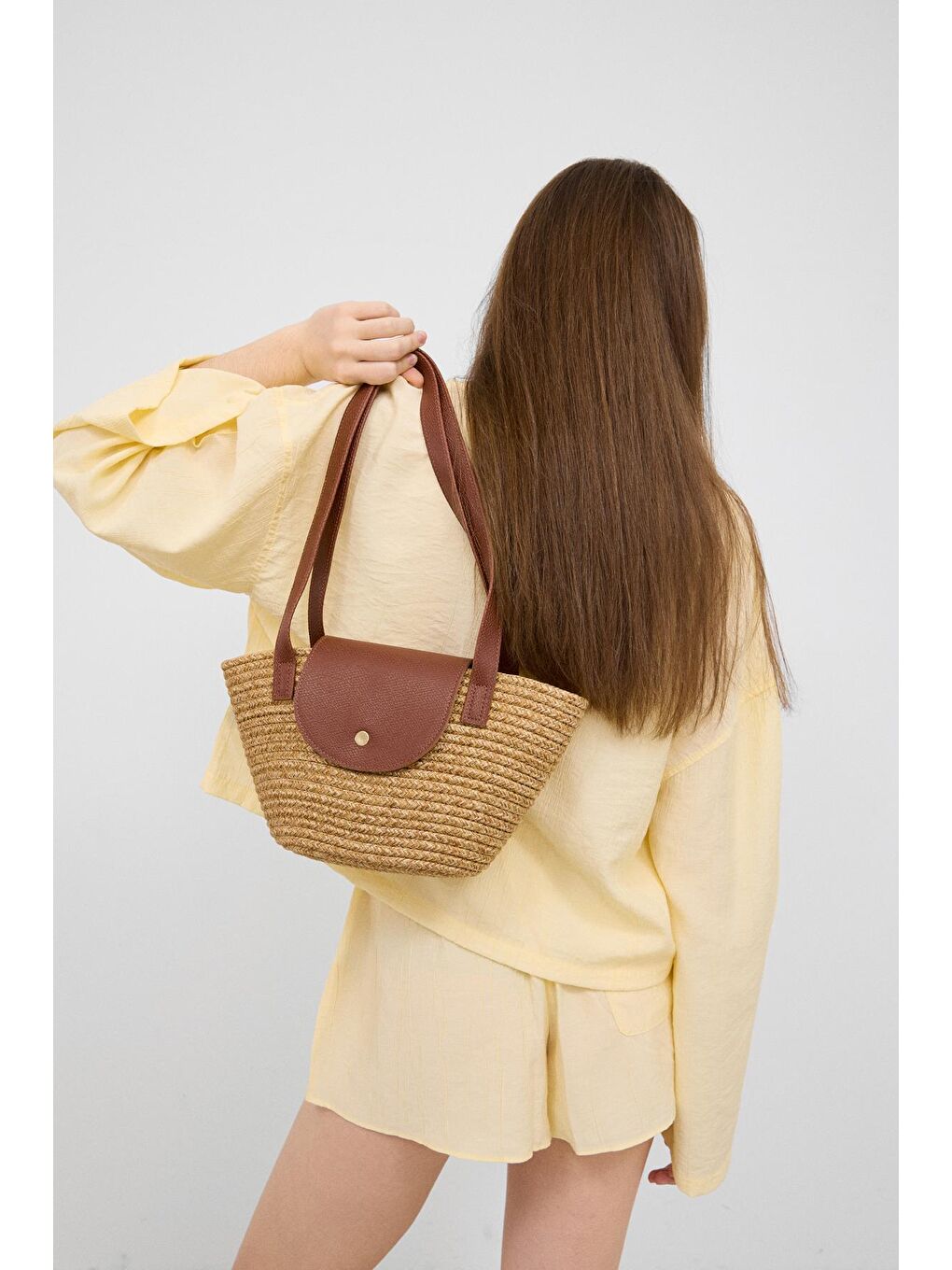 Bej Maia Handmade Hasır Omuz Çantası Vizon-2