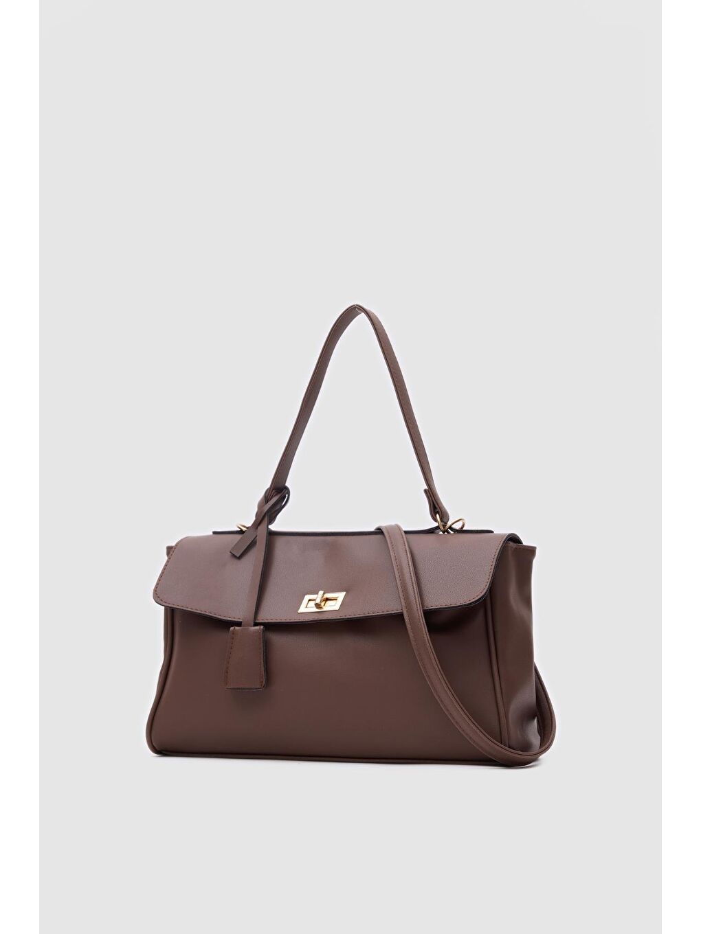 Amara Kilitli Klasik Omuz Çantası Kahverengi-5