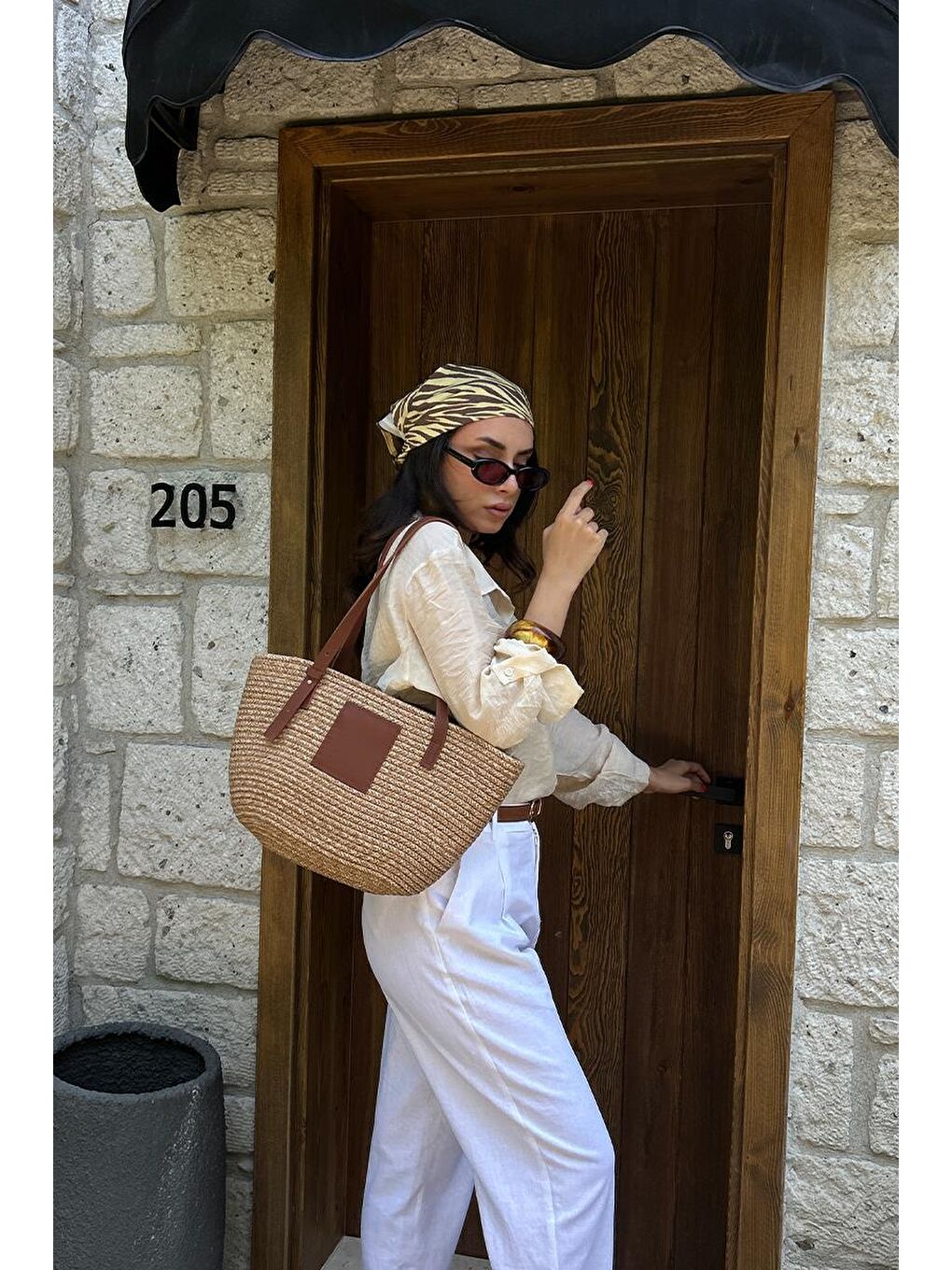 Bej Vittoria Handmade Hasır Çanta Vizon-5