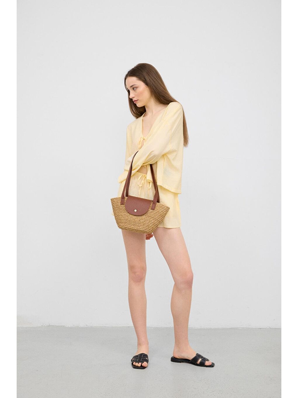 Bej Maia Handmade Hasır Omuz Çantası Vizon-3