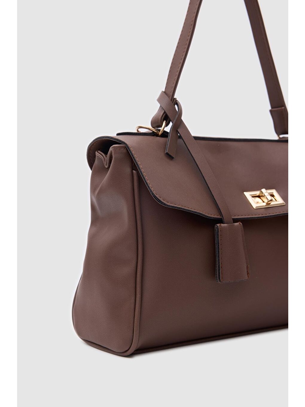 Amara Kilitli Klasik Omuz Çantası Kahverengi-6