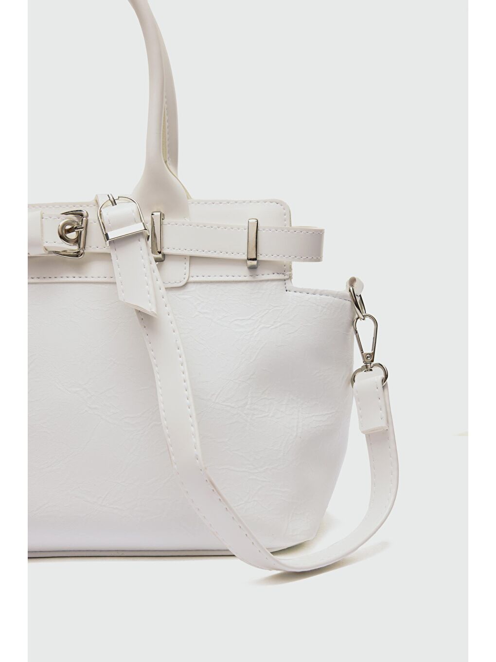 Ekru Twin Kemer Toka Detaylı Omuz Çanta Krem-3