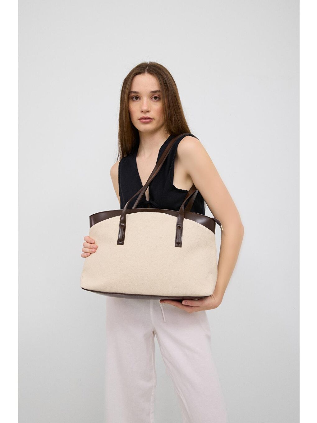 Citta Kanvas Tote Bag Kahverengi-1