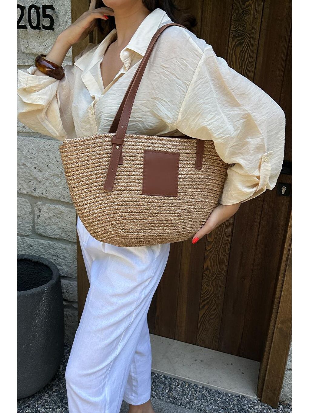 Bej Vittoria Handmade Hasır Çanta Vizon-10